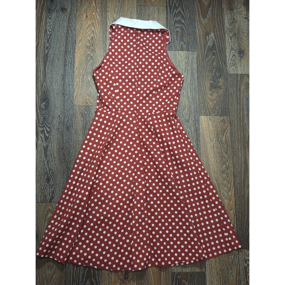 Zapaka Red Polka Dot Vintage Style Swing Dress White Collar Halter XS - Picture 4 of 7